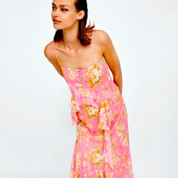 Zara Rose Floral Vintage Inspired Chiffon Dress - Picture 1 of 7